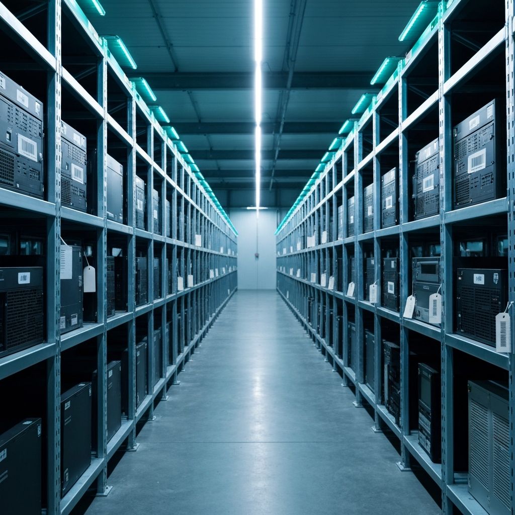 Tagged and racked retired enterprise IT equipment