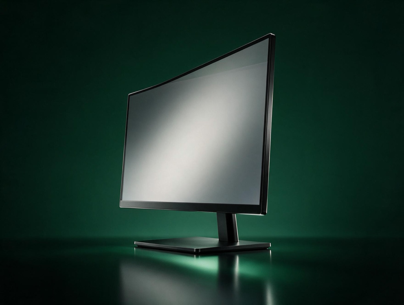 Refurbished business monitor against a deep green backdrop