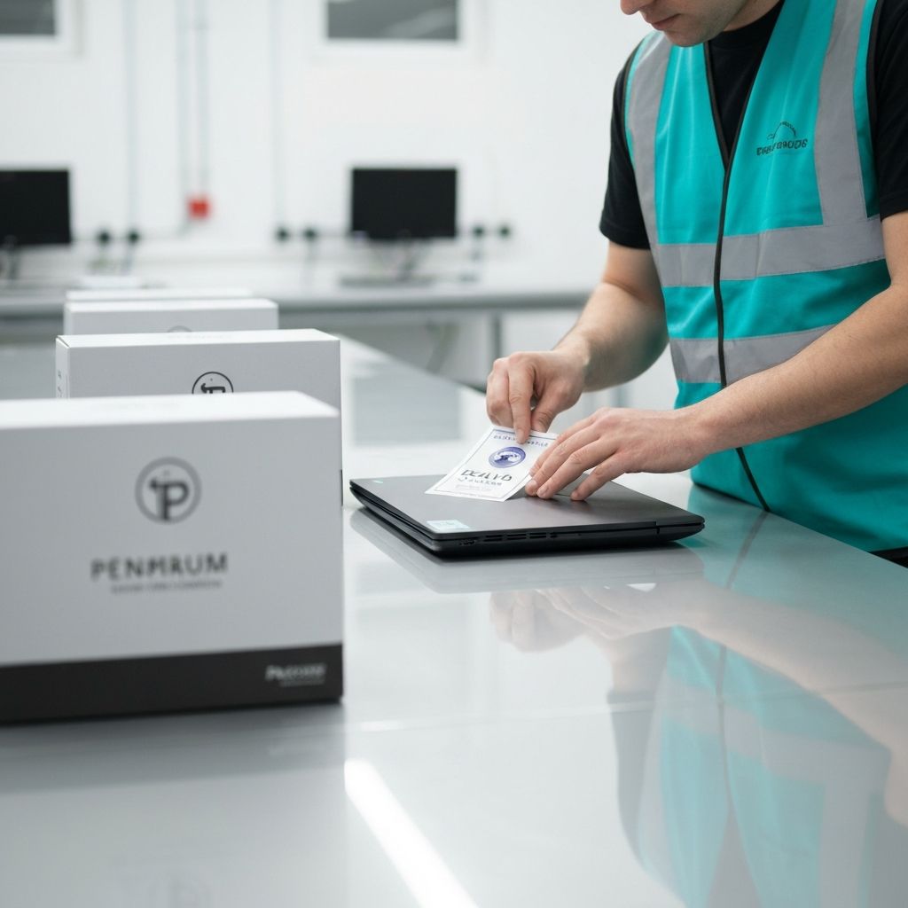 Refurbished laptops being packed for resale