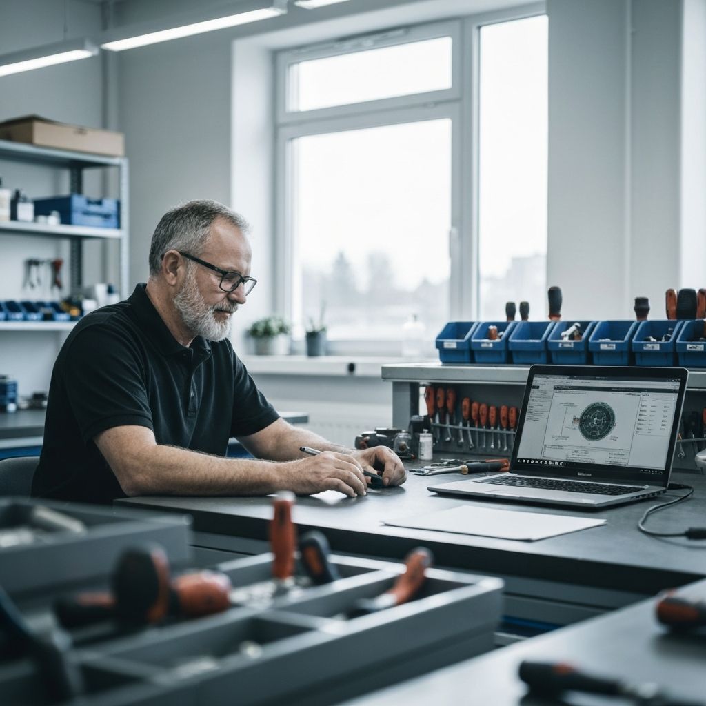 Technician running diagnostics on a laptop